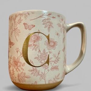 Floral Monogram 'C' Mug with Gold Letter Cottagecore